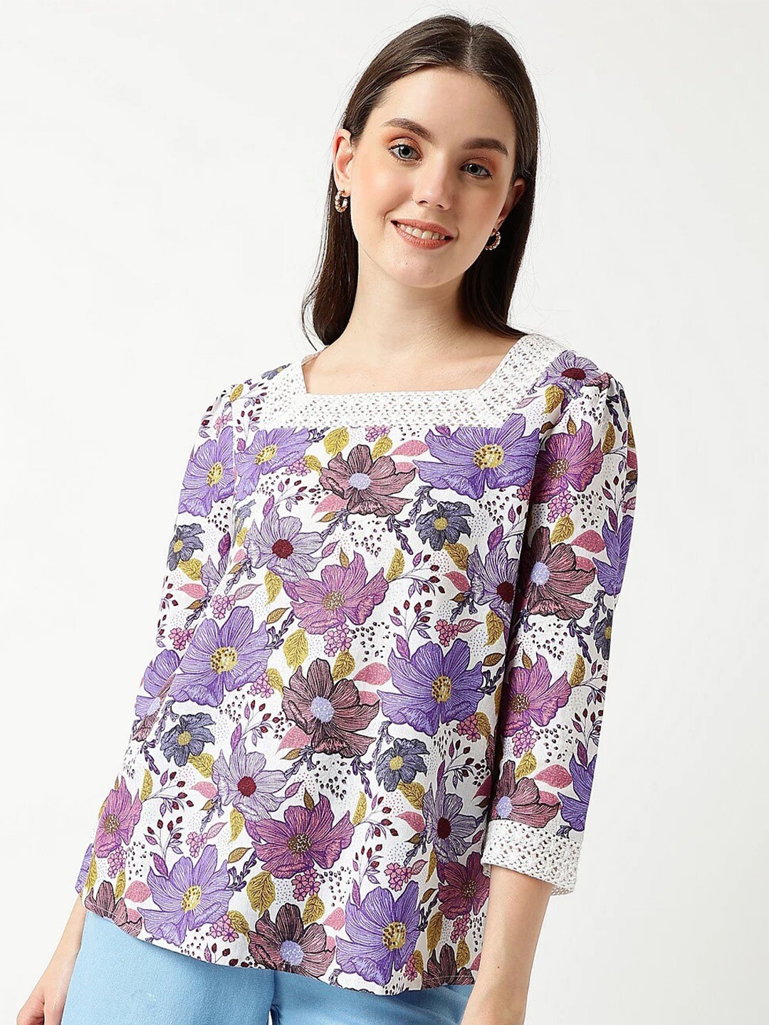 

Marks & Spencer Floral Printed Square Neck Top, White