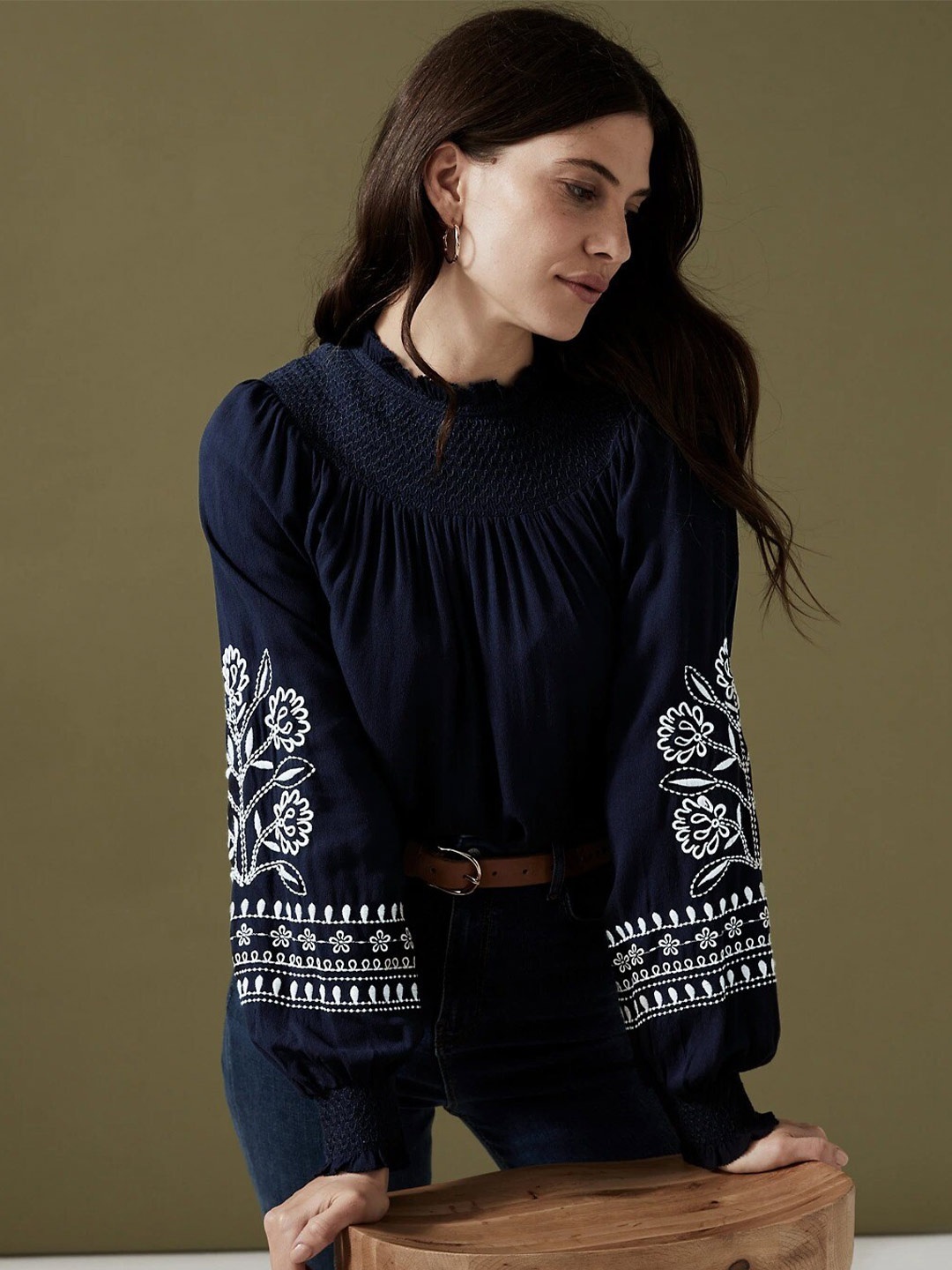 

Marks & Spencer Floral Embroidered Top, Navy blue