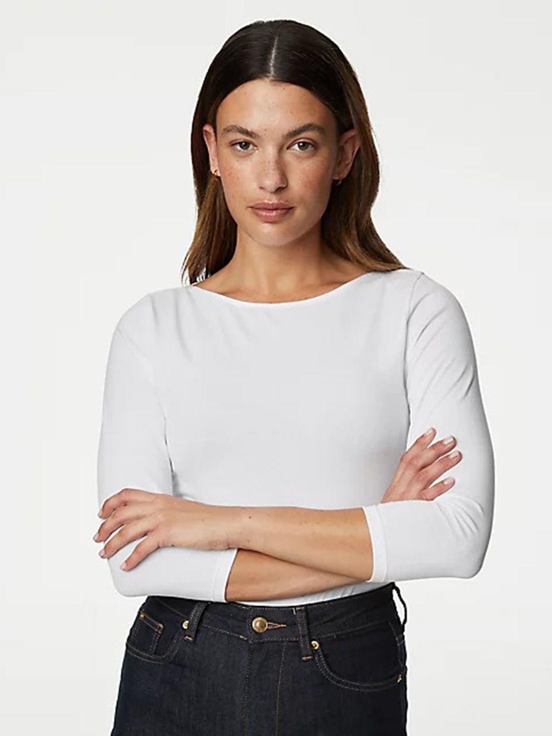 

Marks & Spencer Fitted Round Neck Top, White