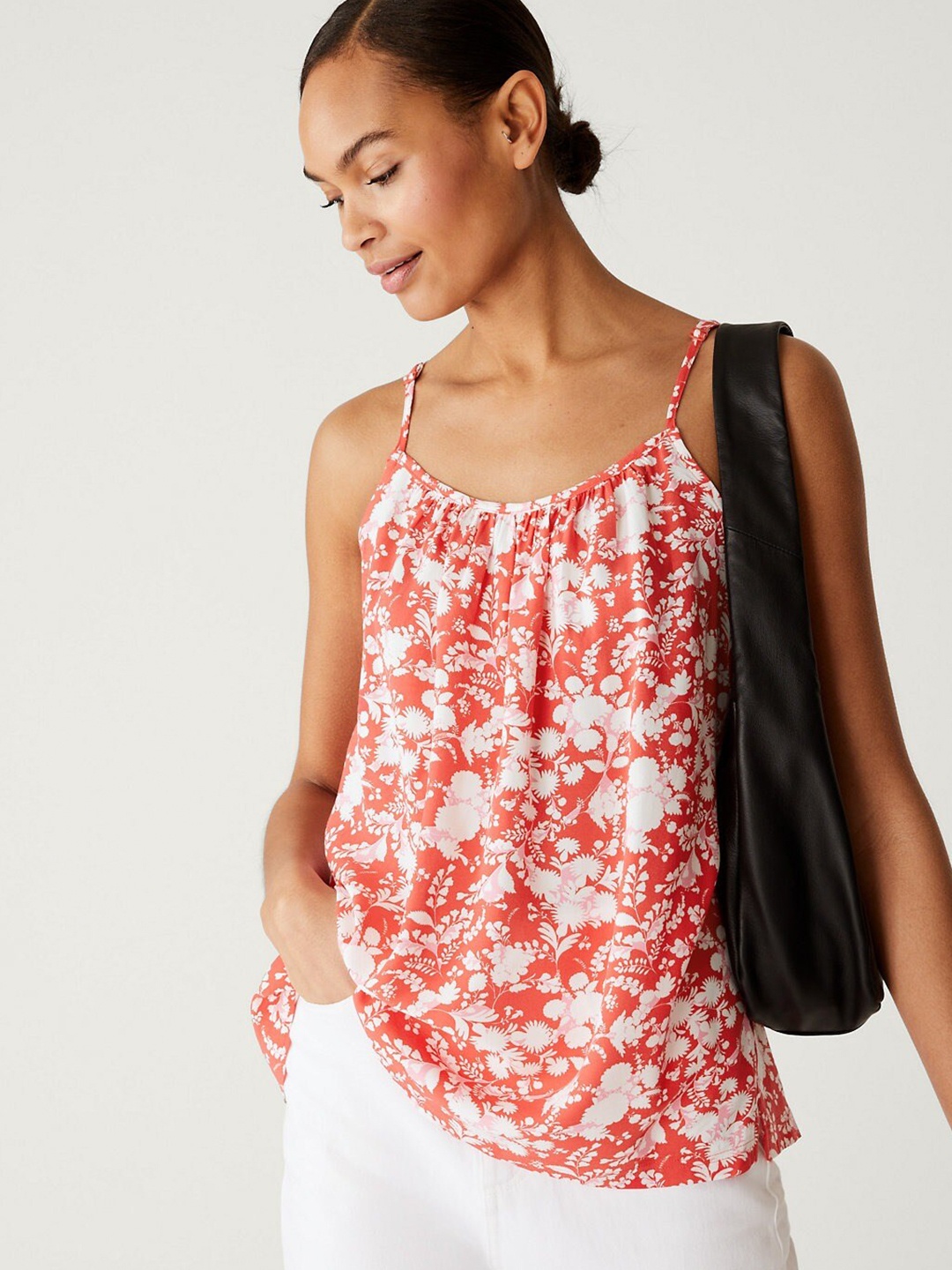 

Marks & Spencer Floral Printed Shoulder Strap Top, Red