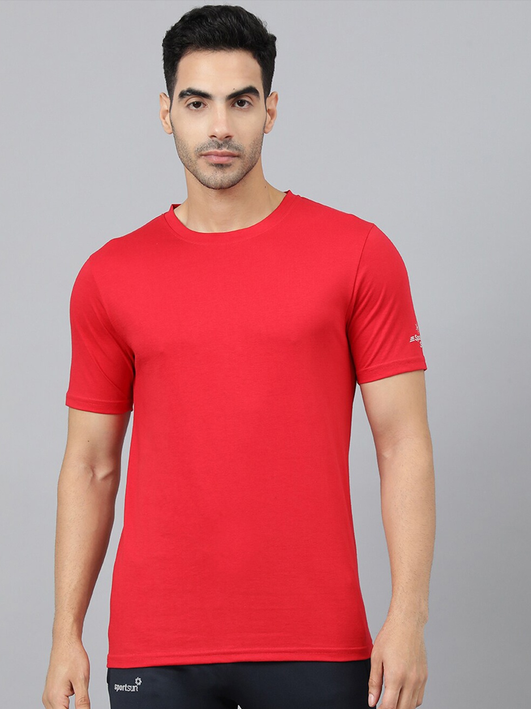 

SPORT SUN Round Neck Short Sleeve Sports T-shirt, Red