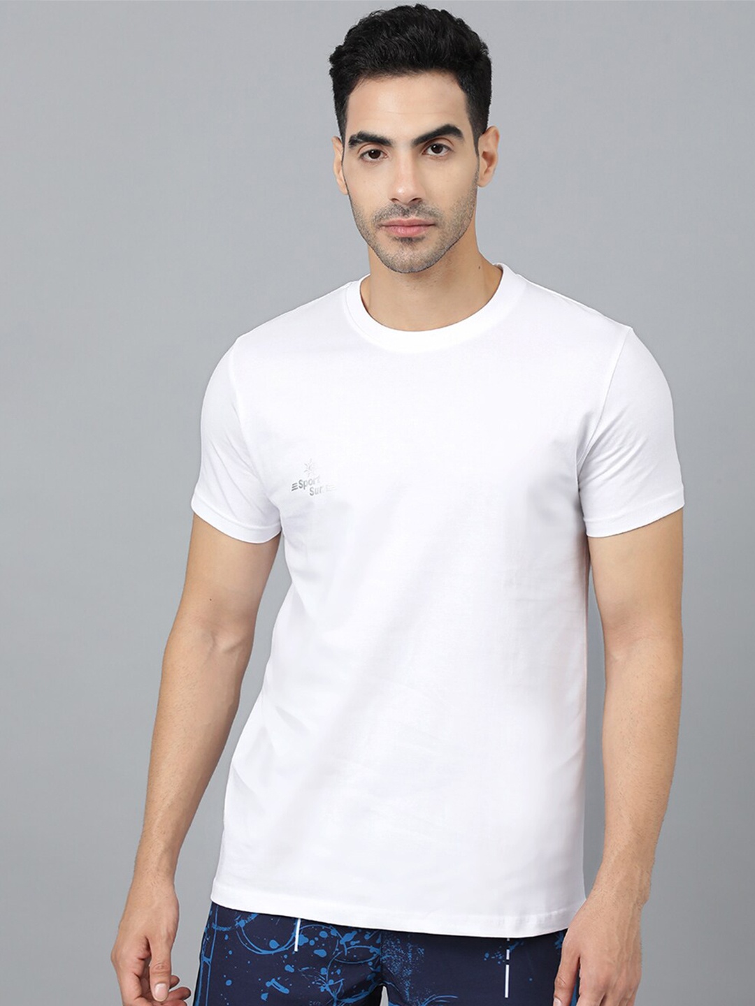 

SPORT SUN Round Neck Short Sleeve Sports T-shirt, White