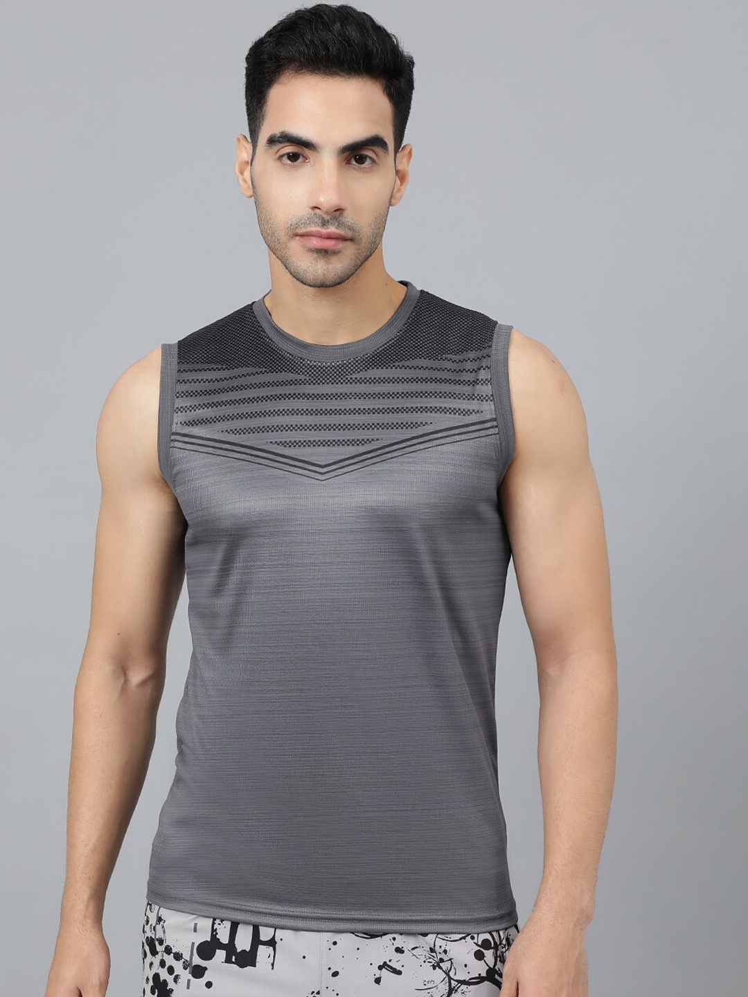 

SPORT SUN Striped Sleeveless Sports T-shirt, Grey