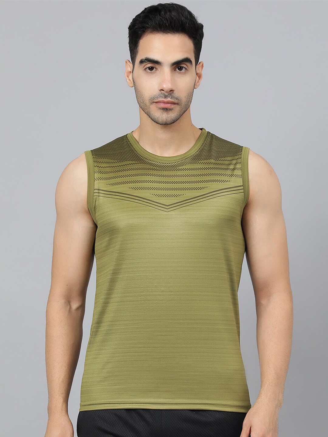 

SPORT SUN Striped Sleeveless Sports T-shirt, Olive