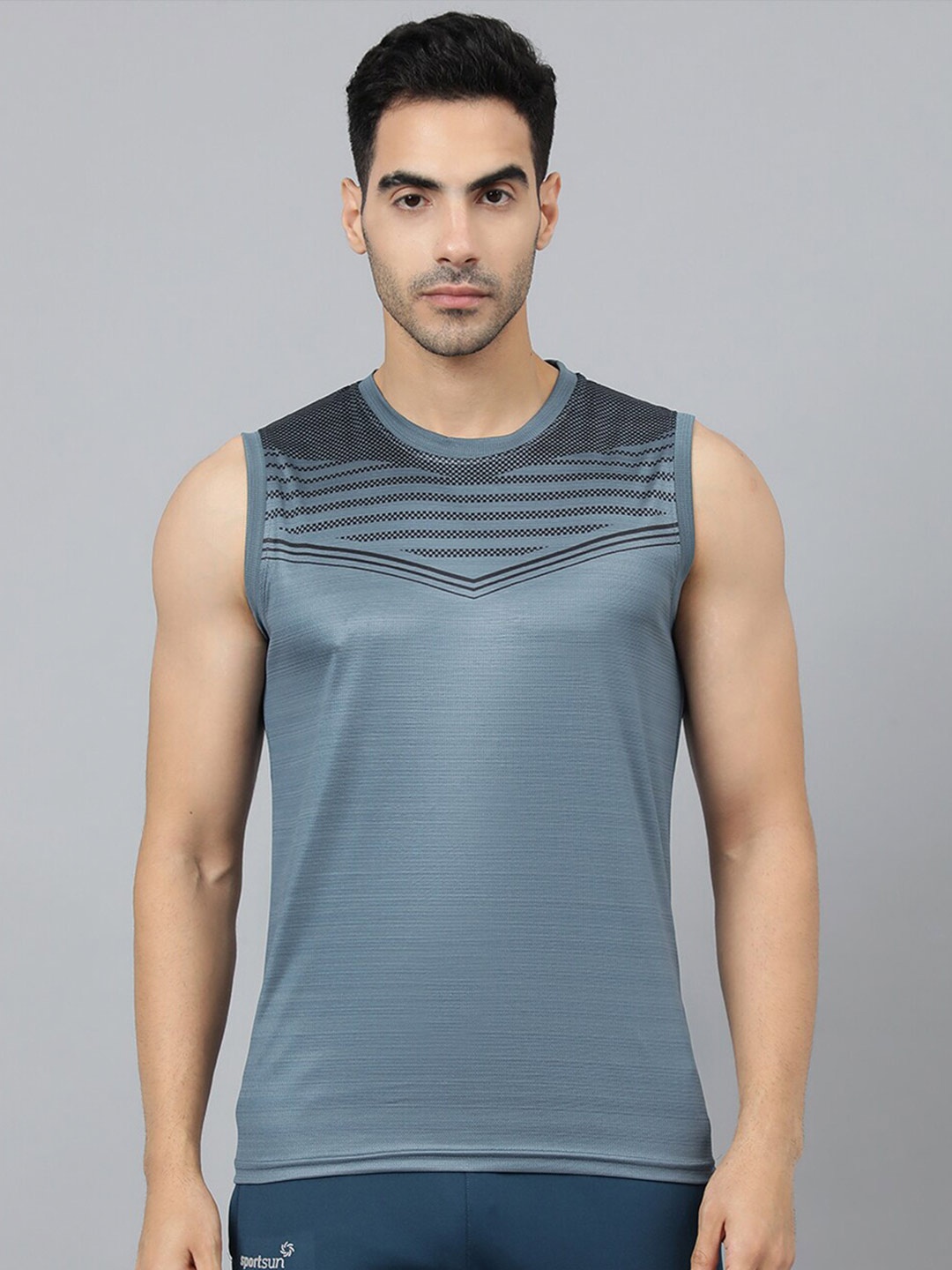 

SPORT SUN Striped Sleeveless Sports T-shirt, Grey