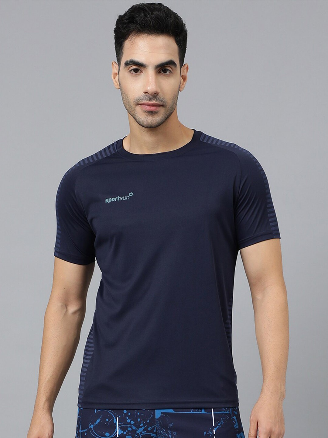 

SPORT SUN Round Neck Raglan Sleeves Sports T-Shirt, Navy blue