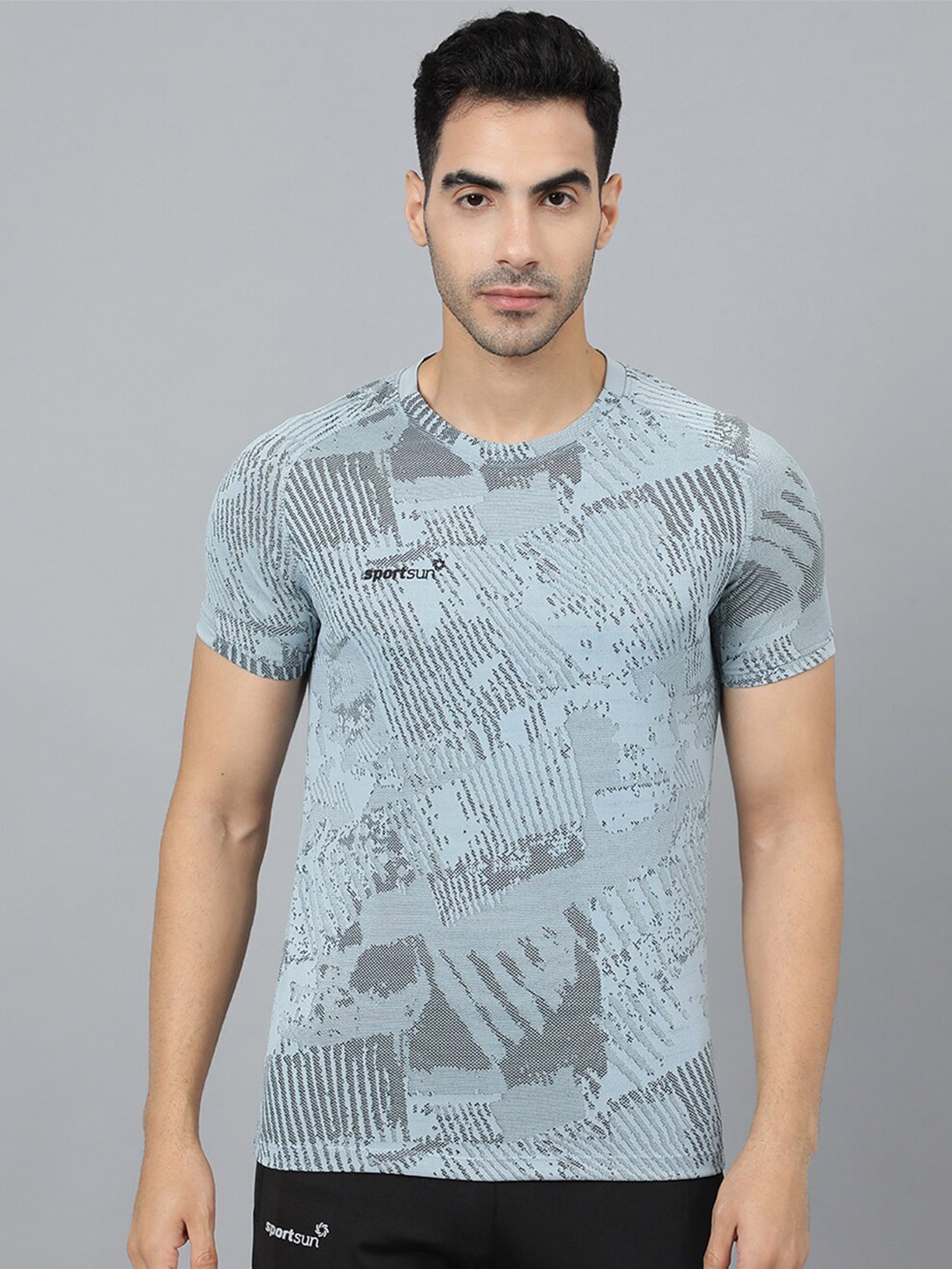 

SPORT SUN Abstract Printed Raglan Sleeves Sports T-Shirt, Blue