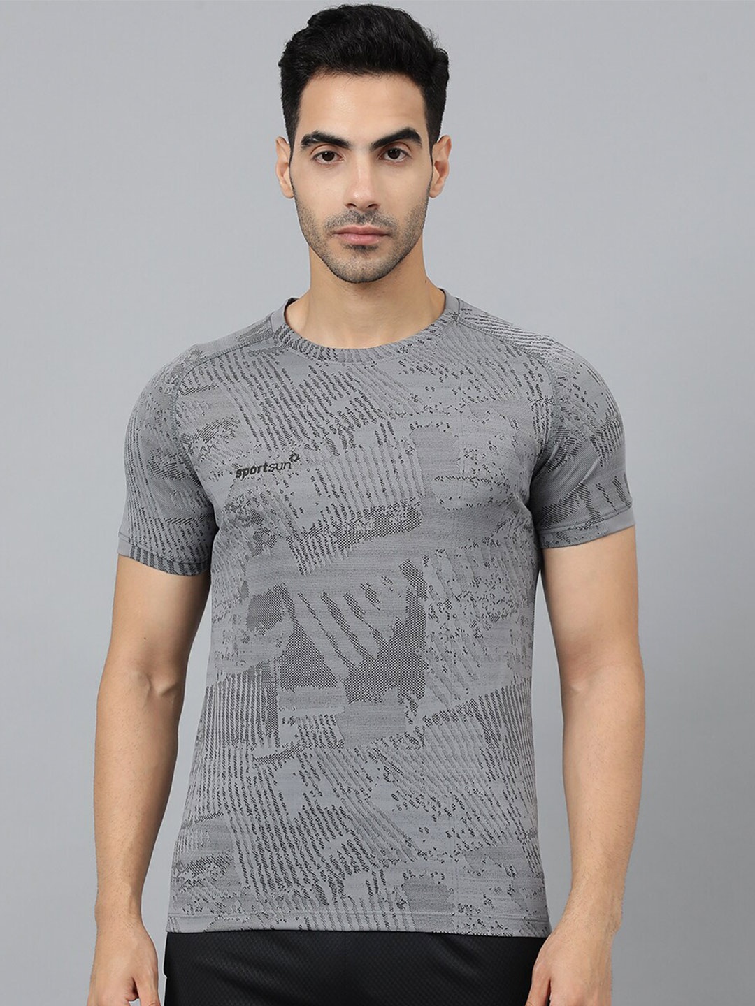 

SPORT SUN Abstract Printed Raglan Sleeves Sports T-Shirt, Grey