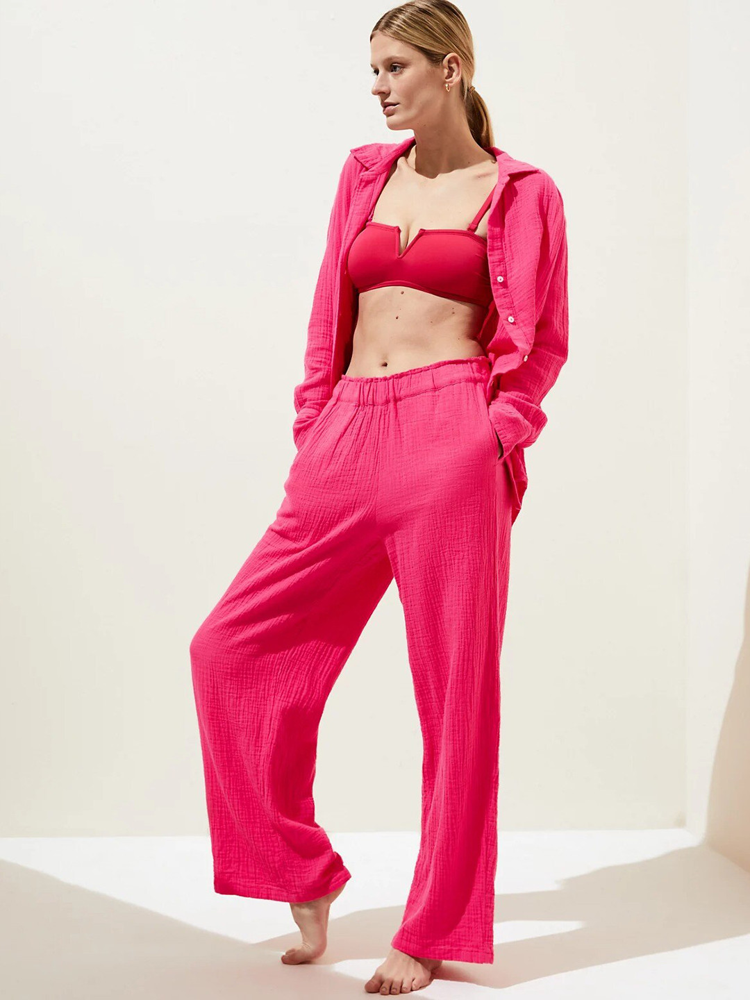 

Marks & Spencer Women High-Rise Pure Cotton Trousers, Pink