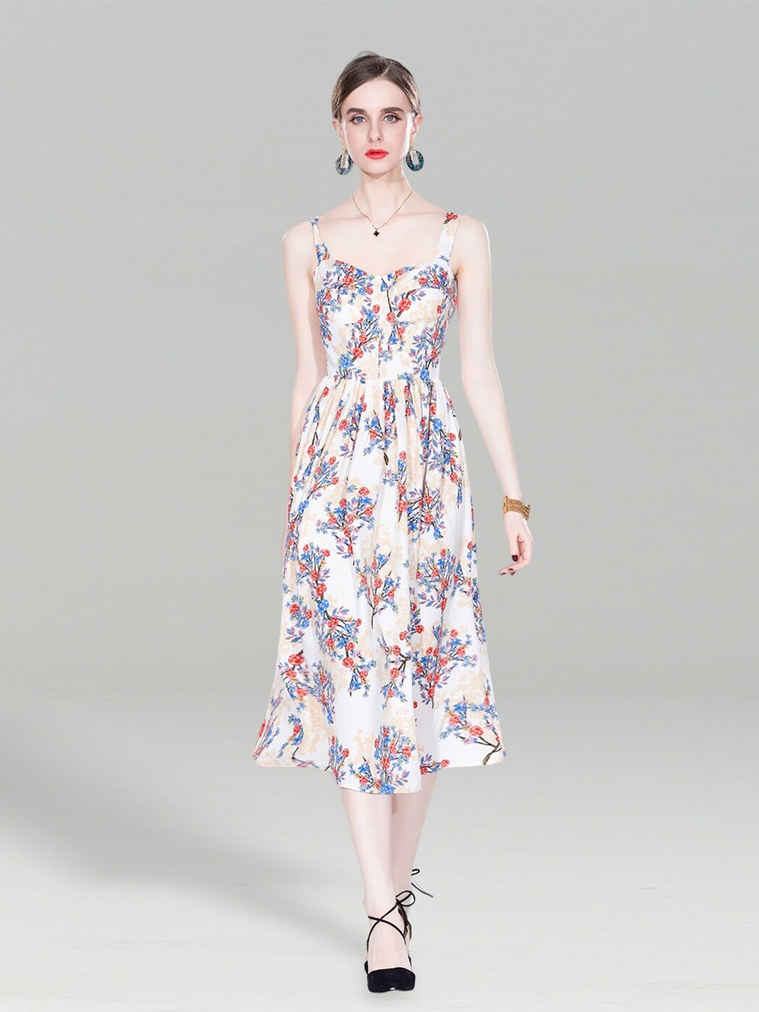 

JC Collection Floral Print Fit & Flare Midi Dress, White