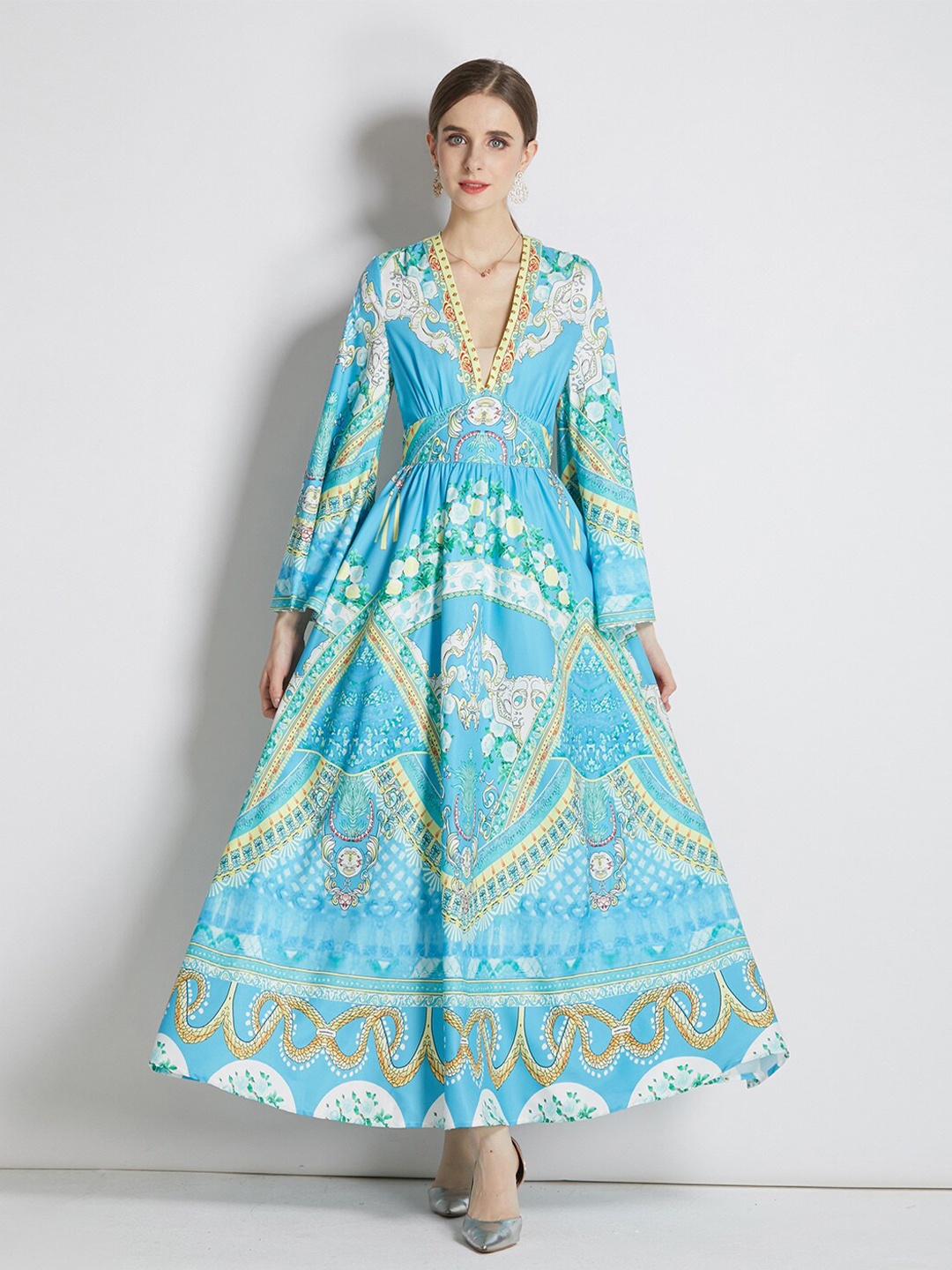 

JC Collection Ethnic Motifs Print Maxi Dress, Blue