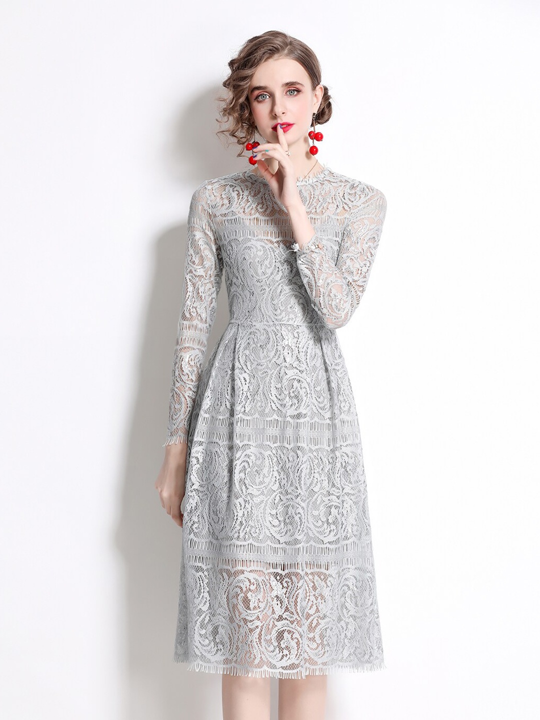 

JC Collection Grey Floral Fit & Flare Midi Dress