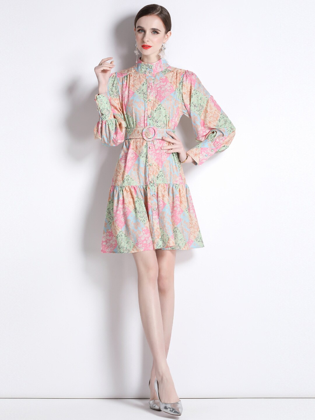 

JC Collection Floral Print Puff Sleeve Fit & Flare Dress, Pink