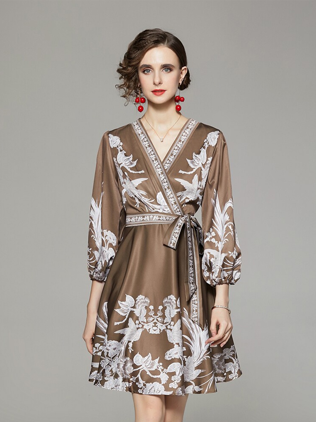 

JC Collection Floral Print Puff Sleeve Fit & Flare Dress, Bronze