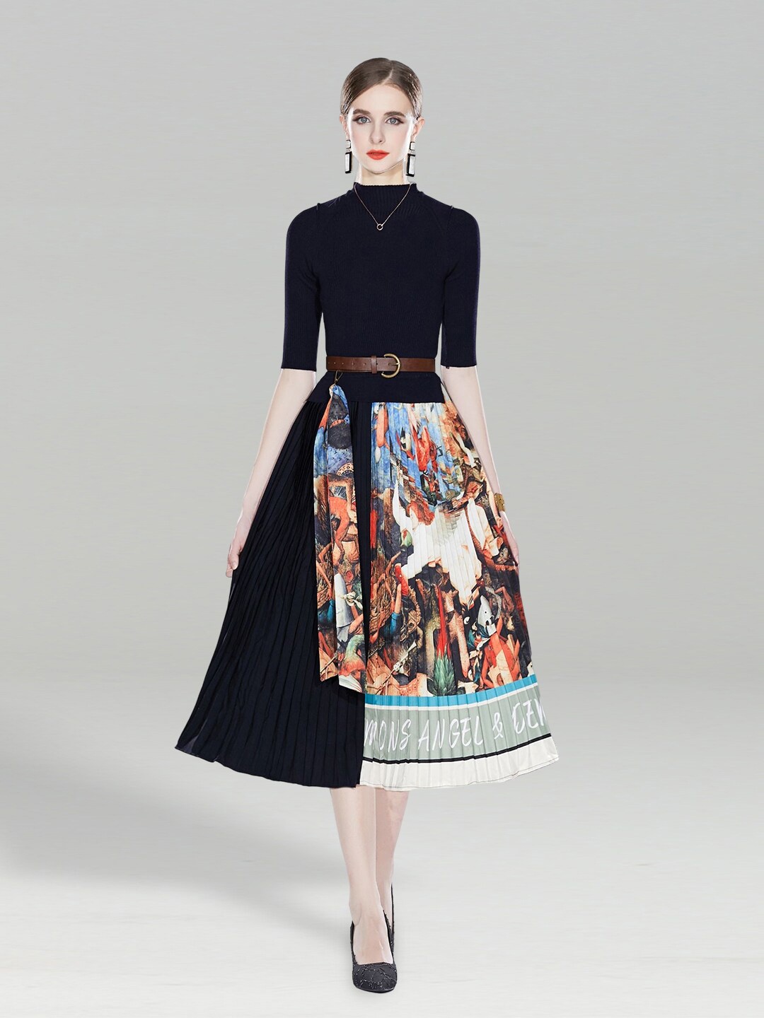 

JC Collection Floral Print Fit & Flare Midi Dress, Black
