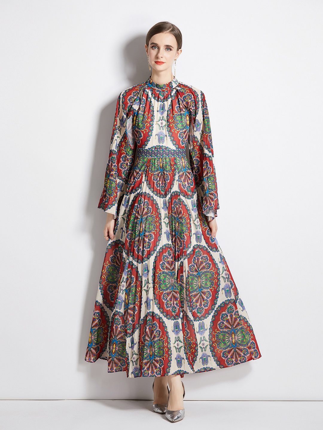 

JC Collection Multicoloured Ethnic Motifs Print Bell Sleeve Maxi Dress, Multi