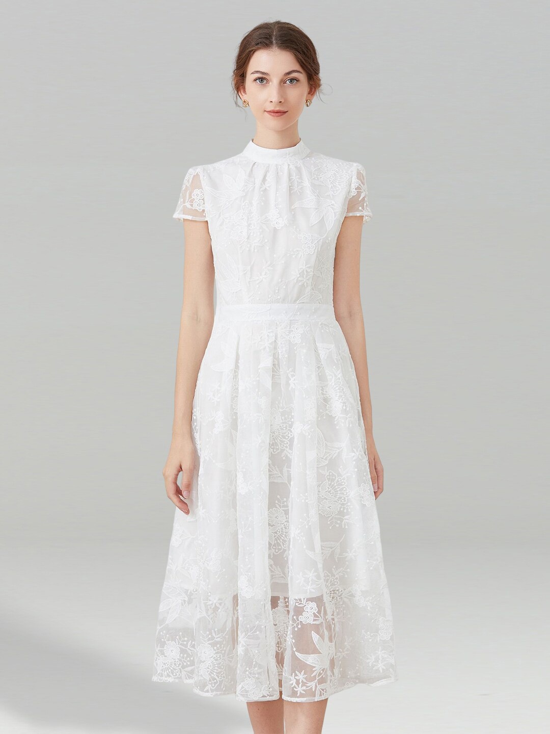 

JC Collection Floral Fit & Flare Midi Dress, White