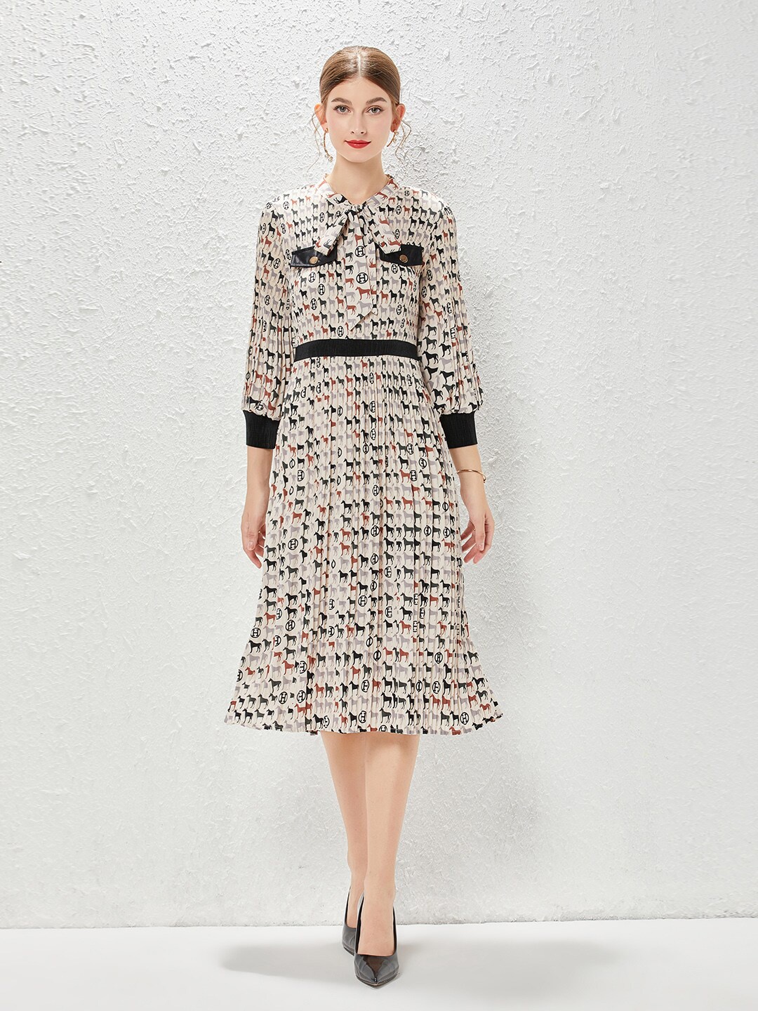 

JC Collection Printed Fit & Flare Midi Dress, Beige