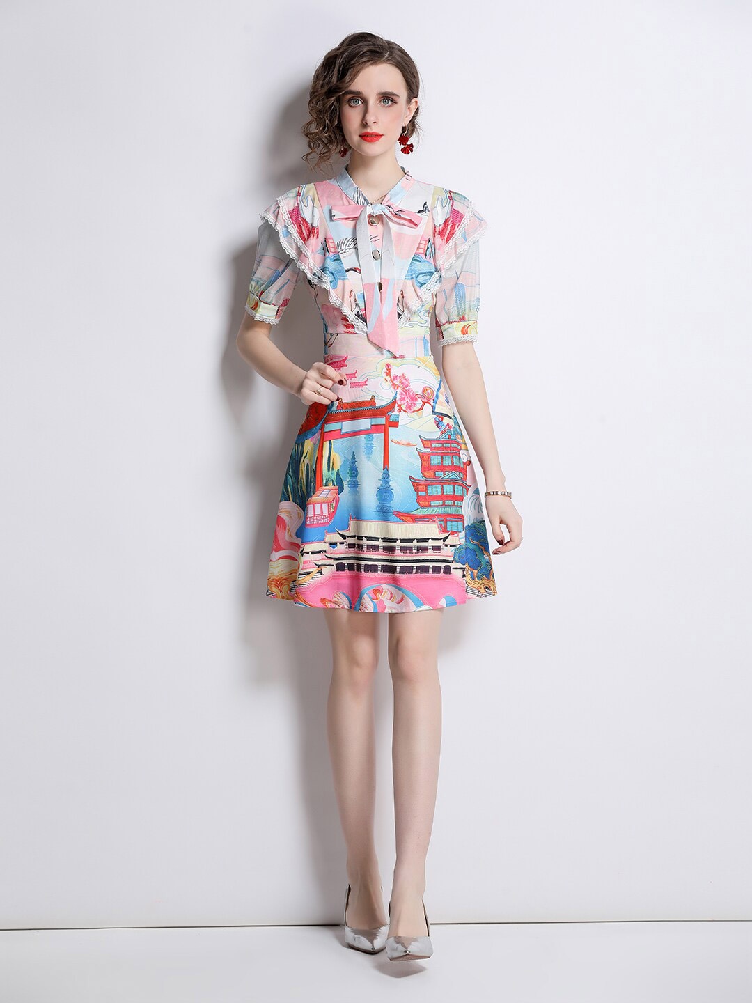 

JC Collection Graphic Print Shirt Dress, White