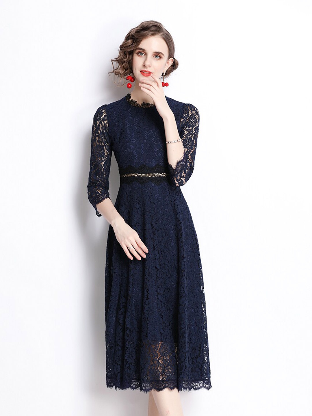 

JC Collection Self Design Fit And Flare Midi Dress, Navy blue