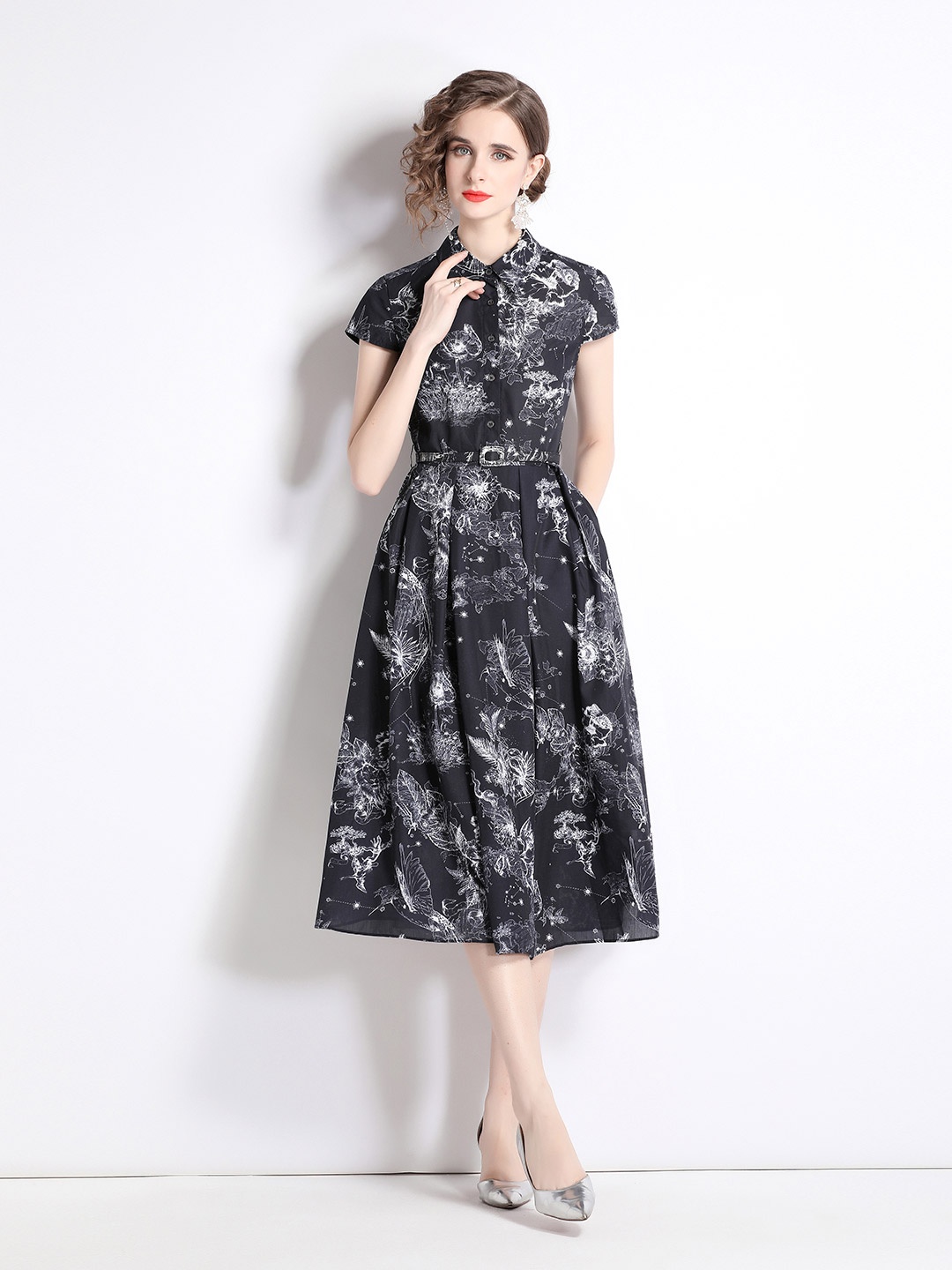 

JC Collection Black Floral Print Fit & Flare Midi Dress