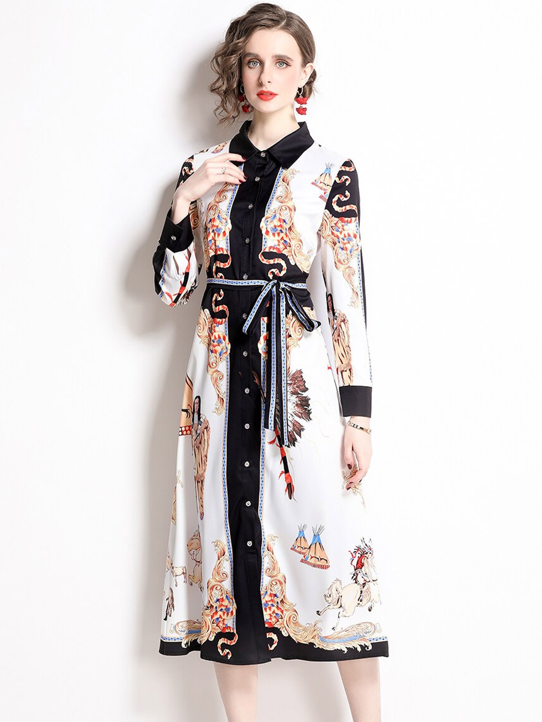 

JC Collection Printed Shirt Midi Dress, White