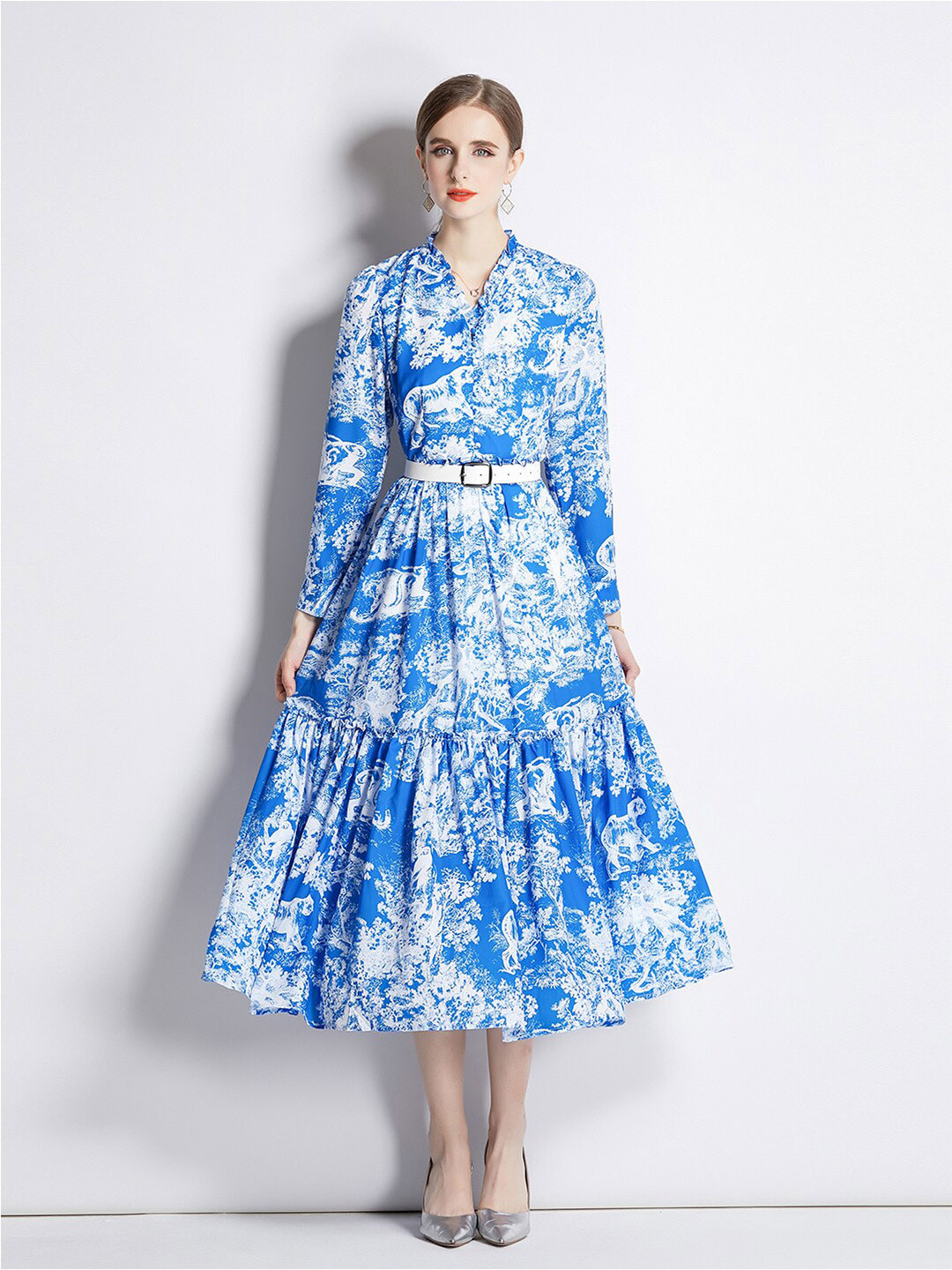 

JC Collection Abstract Print Fit and Flare Midi Dress, Blue