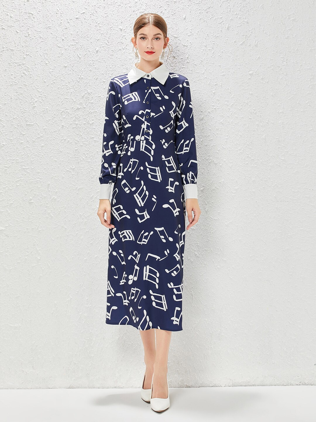 

JC Collection Blue Print Cold-Shoulder A-Line Midi Dress