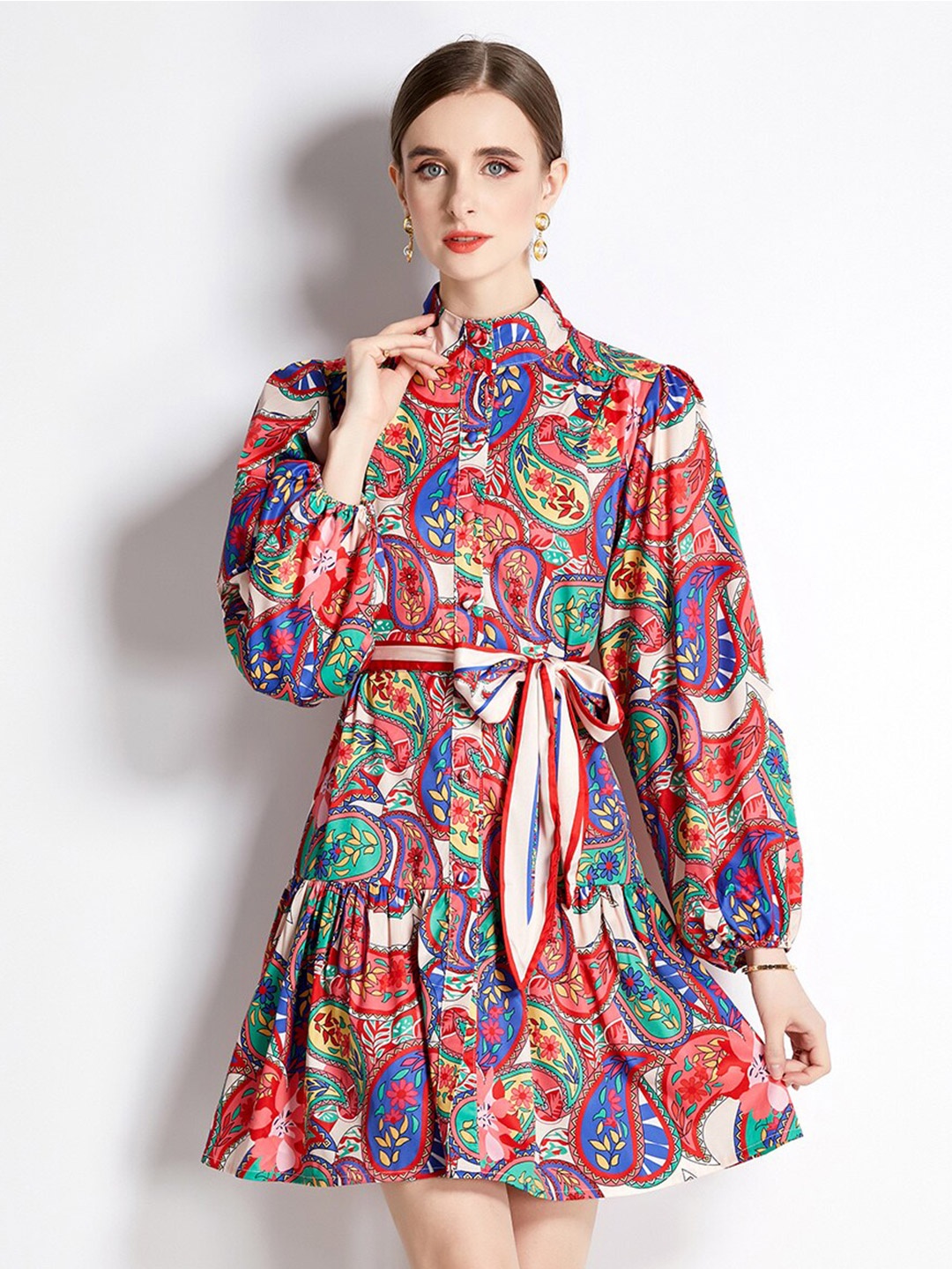 

JC Collection Red Floral Print Puff Sleeve Fit & Flare Dress