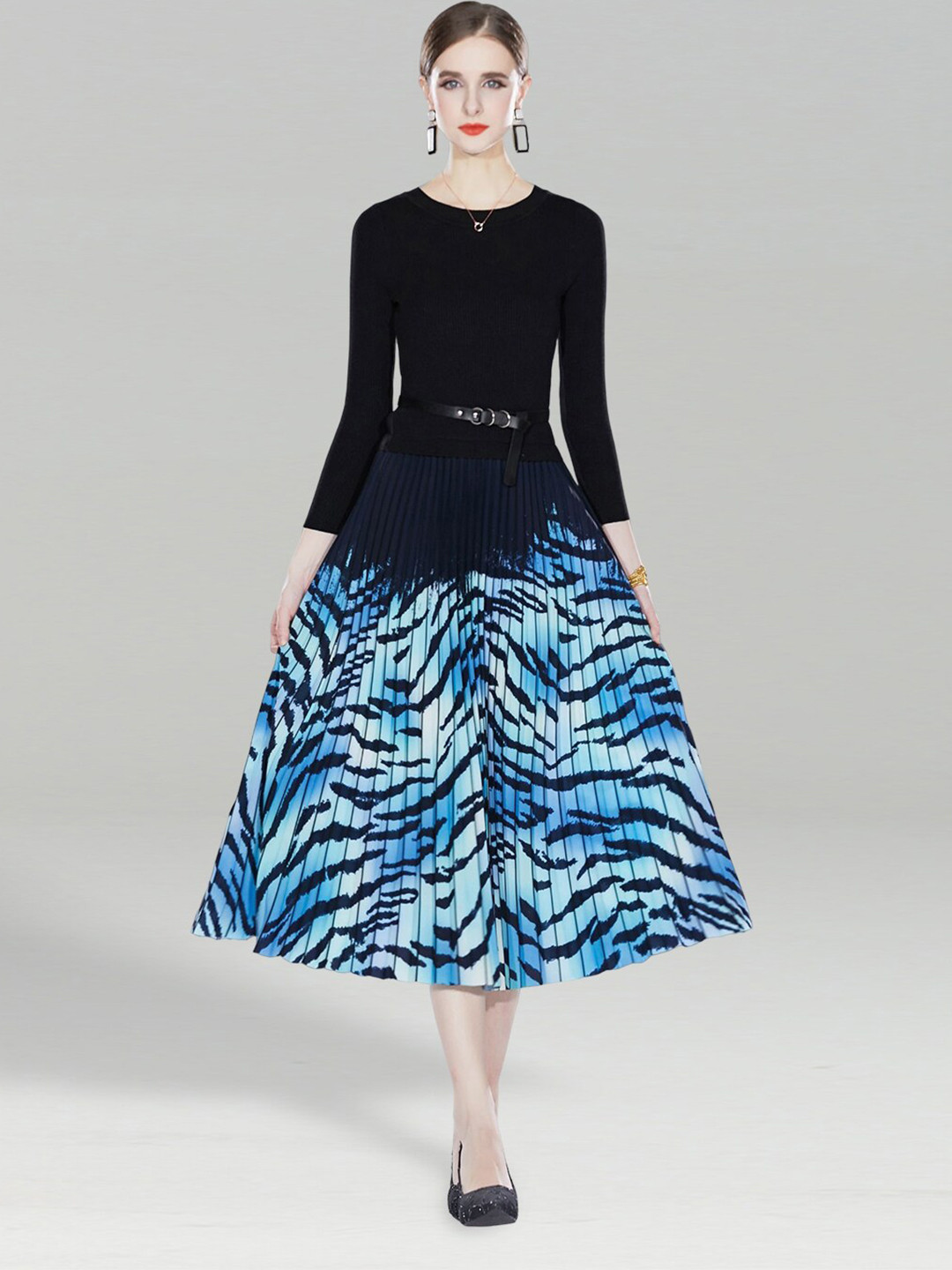 

JC Collection Blue Print Fit & Flare Midi Dress