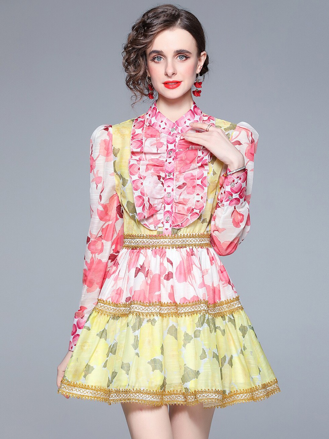 

JC Collection Floral Print Bell Sleeve Fit & Flare Mini Dress, Pink