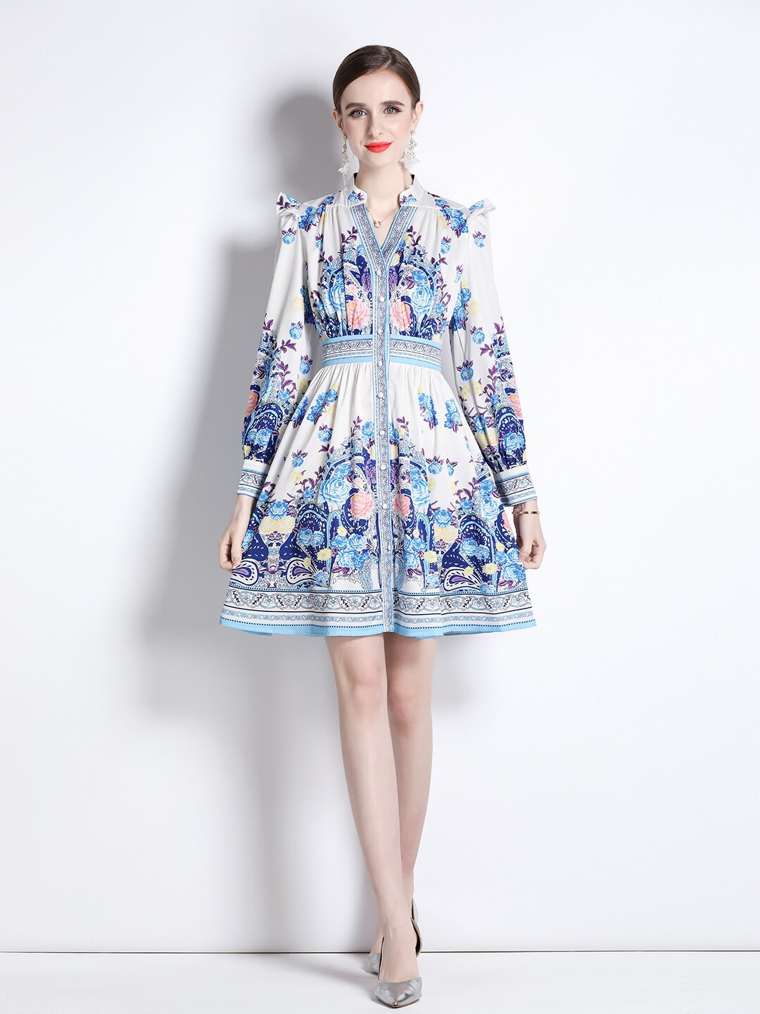 

JC Collection Floral Print Fit & Flare Dress, Blue