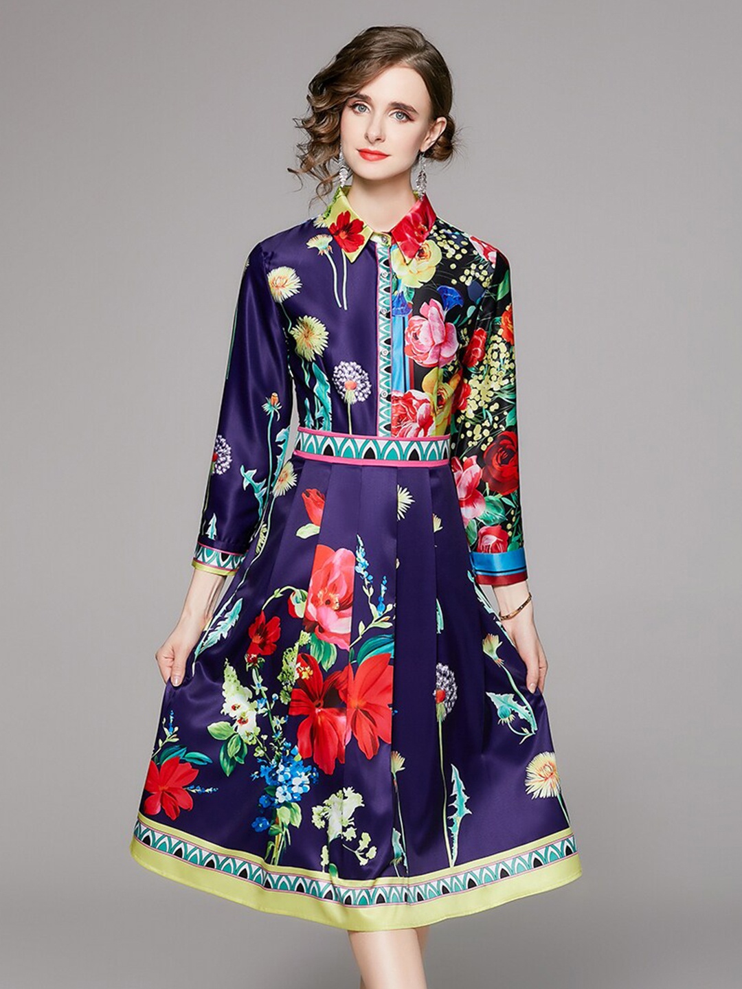 

JC Collection Floral Print A-Line Midi Dress, Navy blue