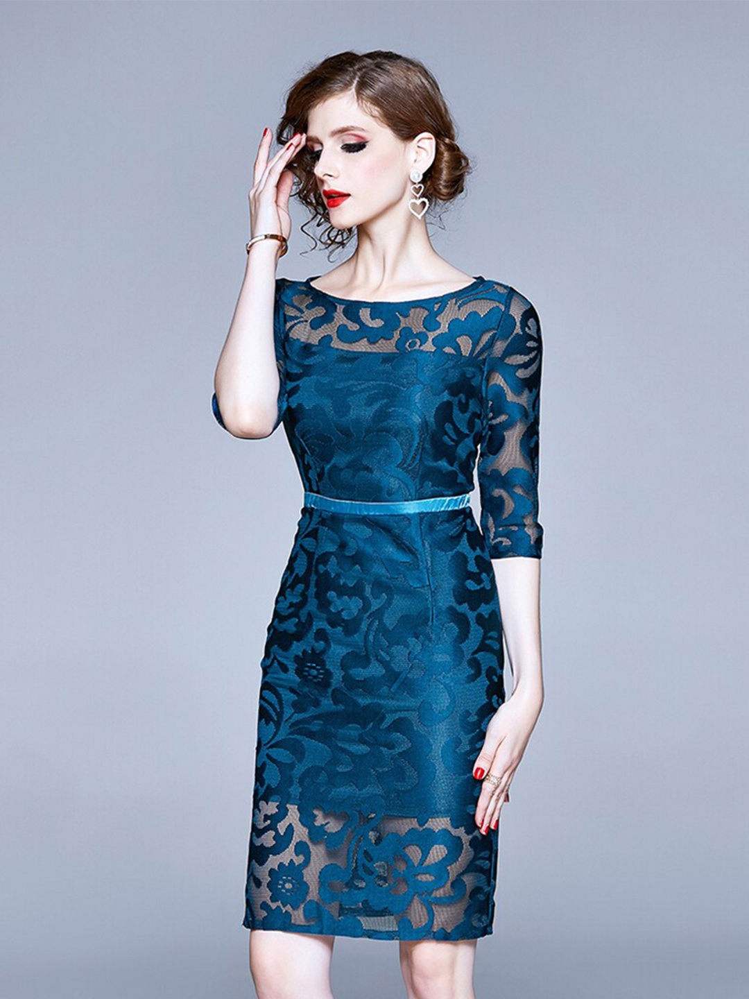 

JC Collection Floral Print Sheath Dress, Blue