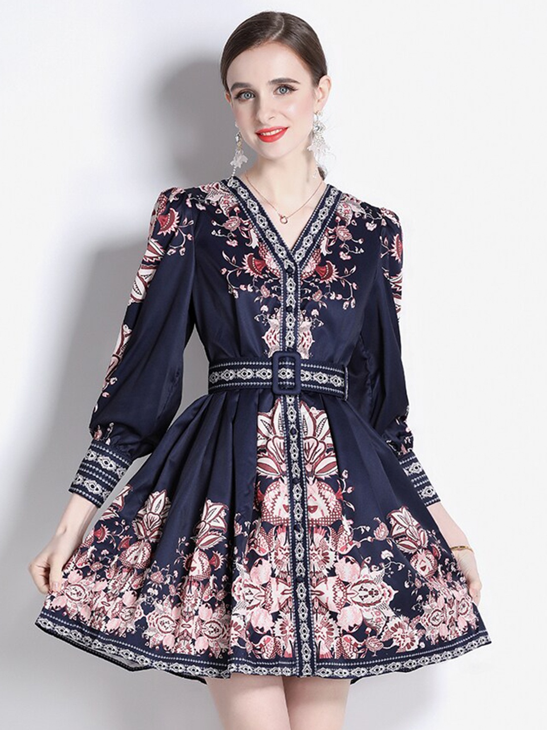 

JC Collection Navy Blue Floral Print Fit & Flare Dress