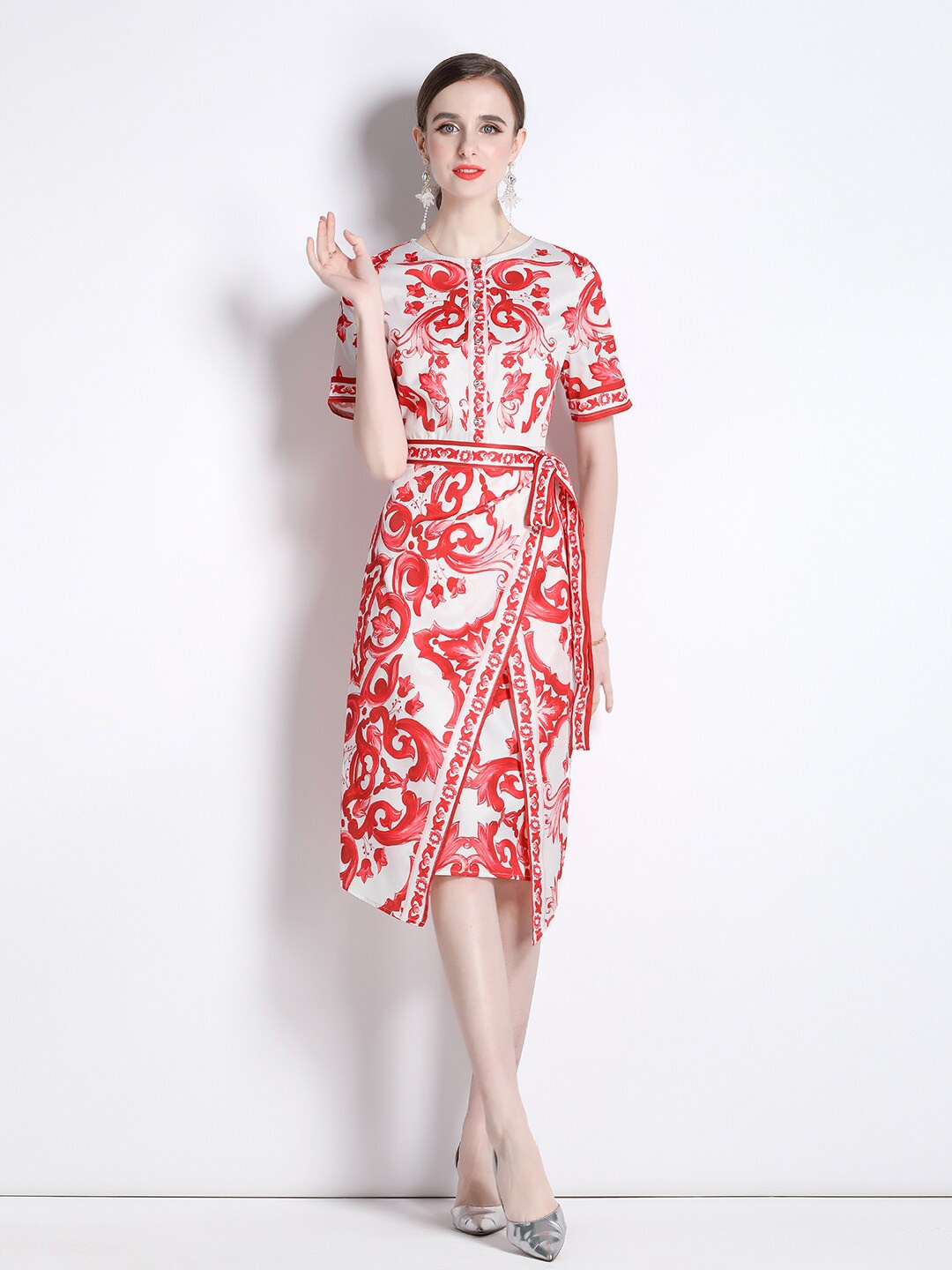 

JC Collection Red Floral Print A-Line Dress