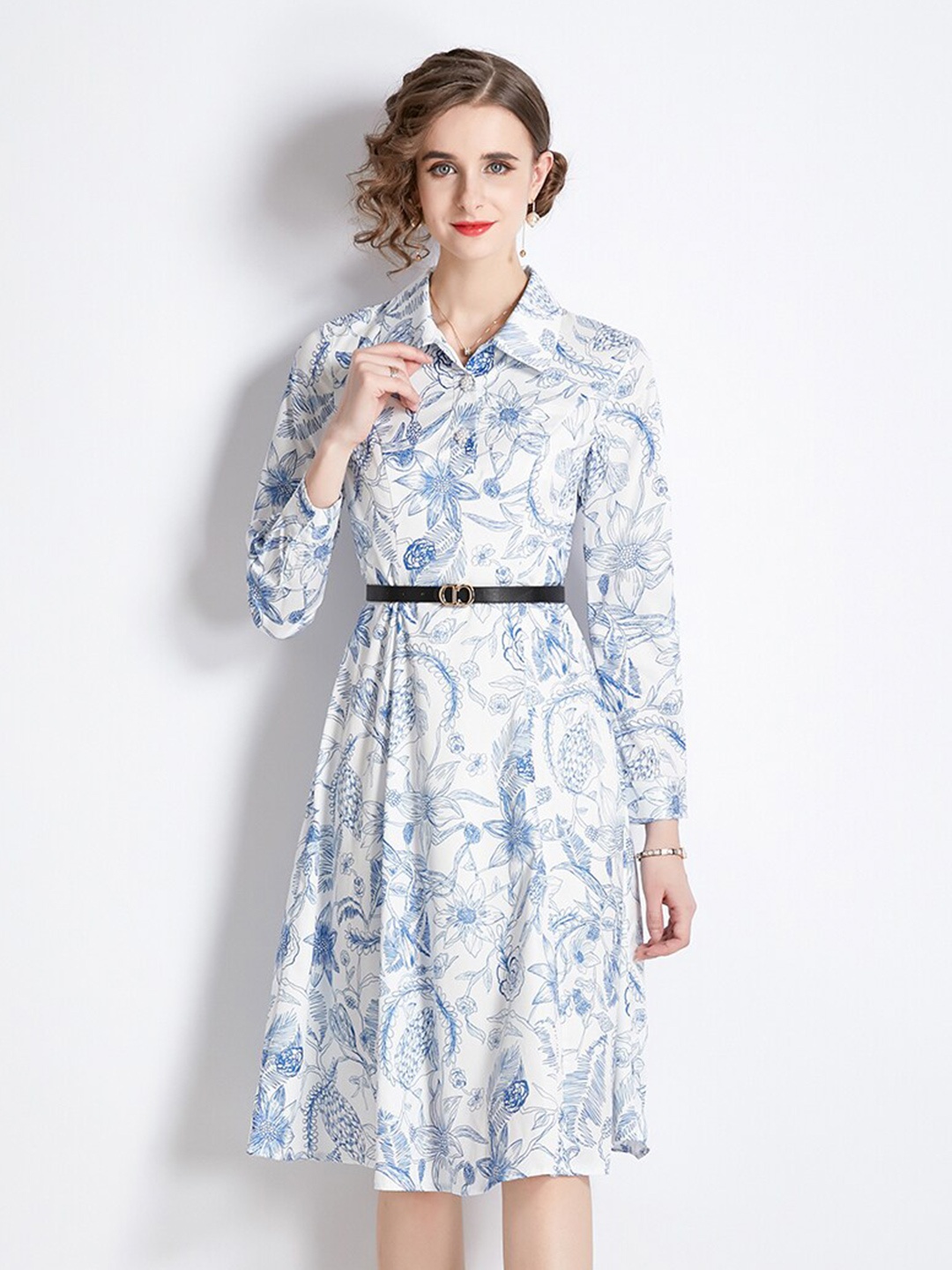 

JC Collection Floral Print Shirt Dress, Blue