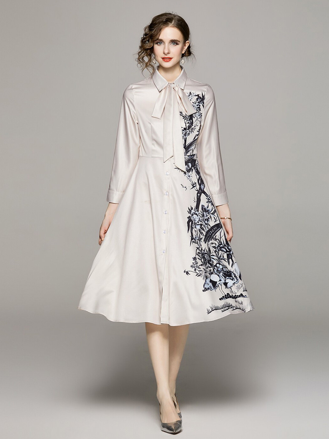 

JC Collection Print Shirt Midi Dress, White