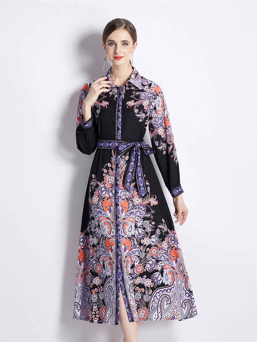 

JC Collection Floral Print Fit & Flare Midi Dress, Black