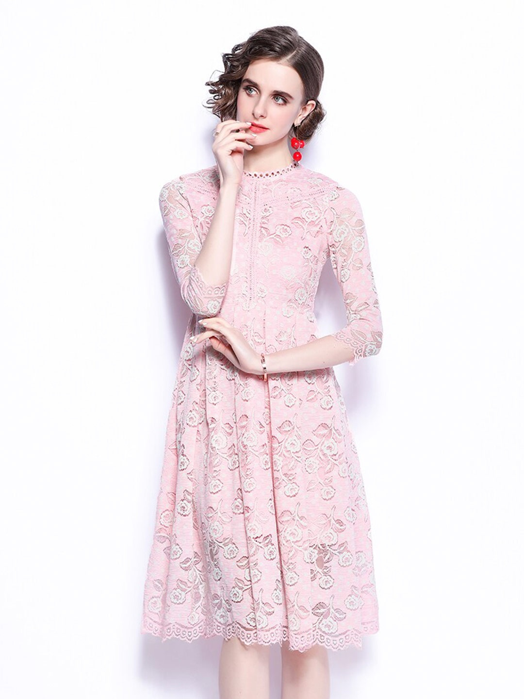 

JC Collection Floral Self Design A-Line Dress, Pink