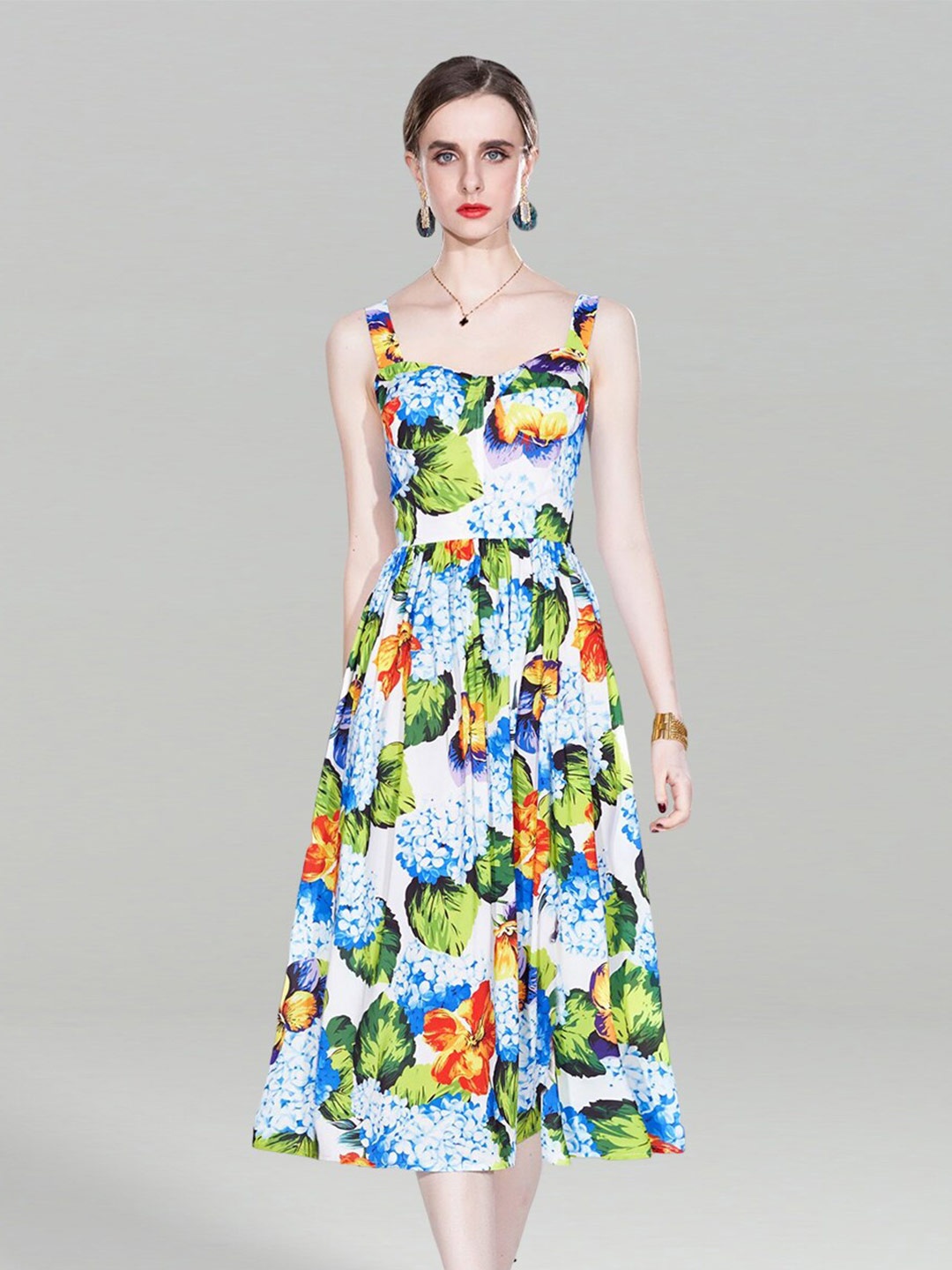 

JC Collection Floral Print Fit & Flare Midi Dress, Green