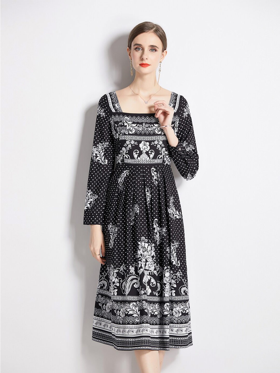 

JC Collection Black Ethnic Motifs Print Fit & Flare Midi Dress