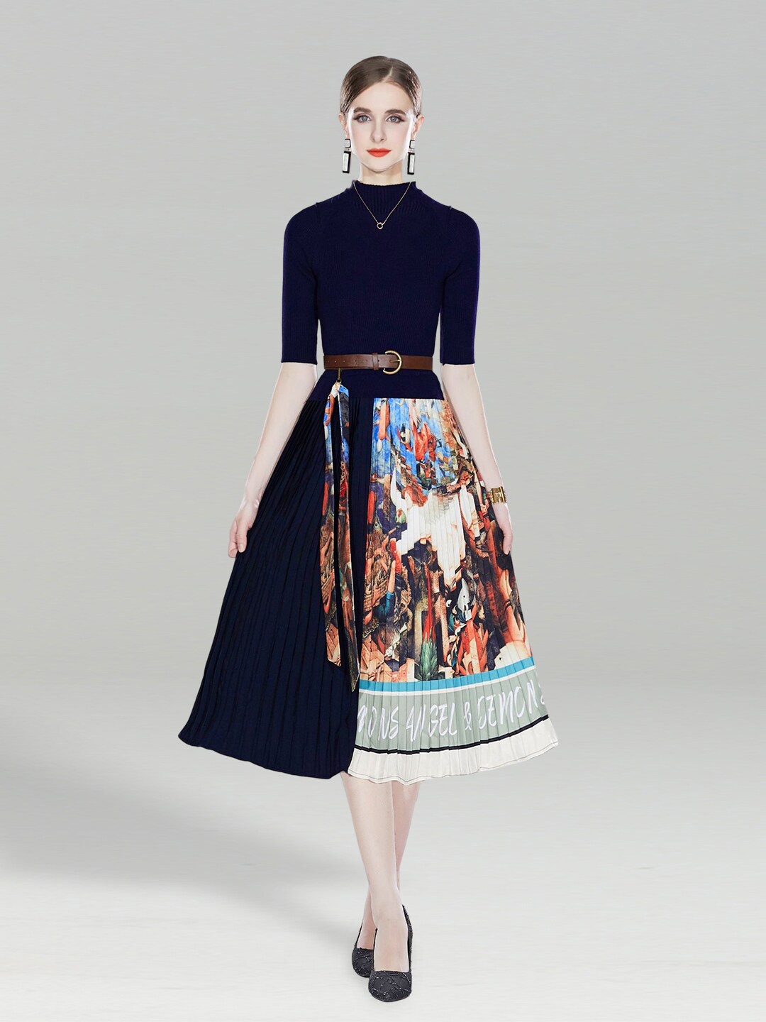 

JC Collection Floral Printed Fit And Flare Midi Dress, Navy blue