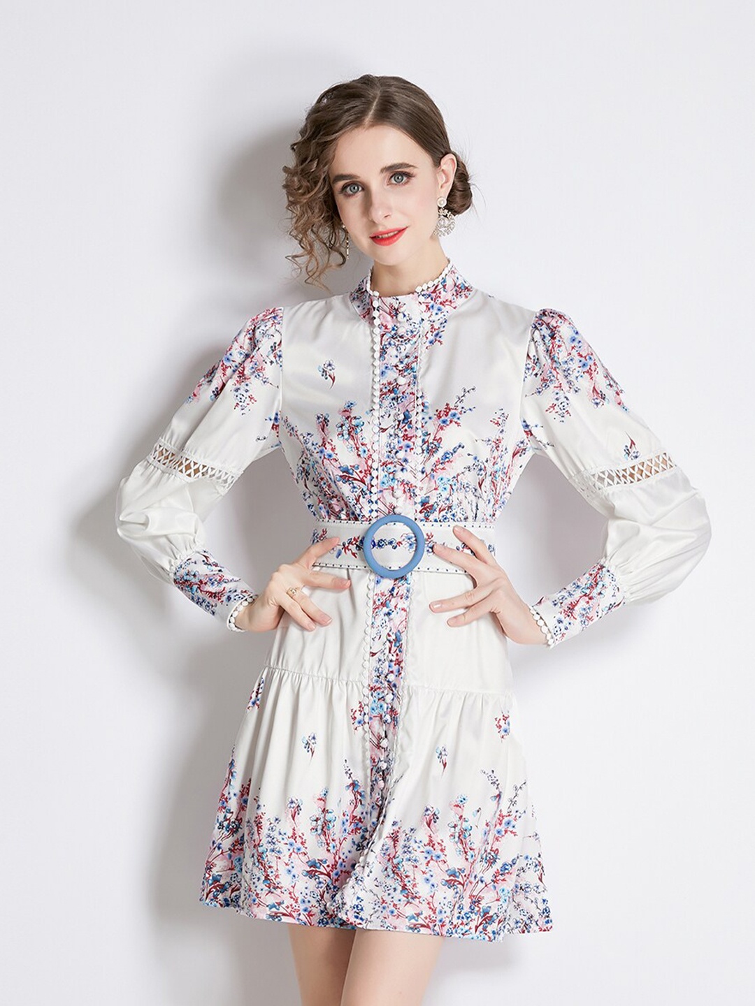

JC Collection Floral Print Shirt Dress, White