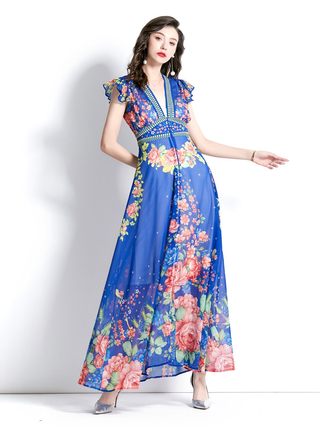 

JC Collection Floral Print Maxi Dress, Blue
