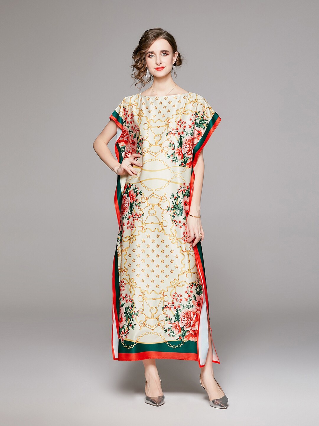 

JC Collection Printed Kaftan Maxi Dress, Cream