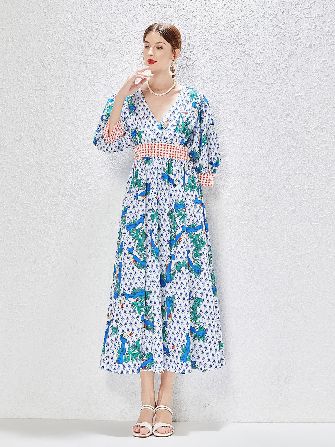 

JC Collection Floral Print Flared Sleeve Fit & Flare Midi Dress, Blue