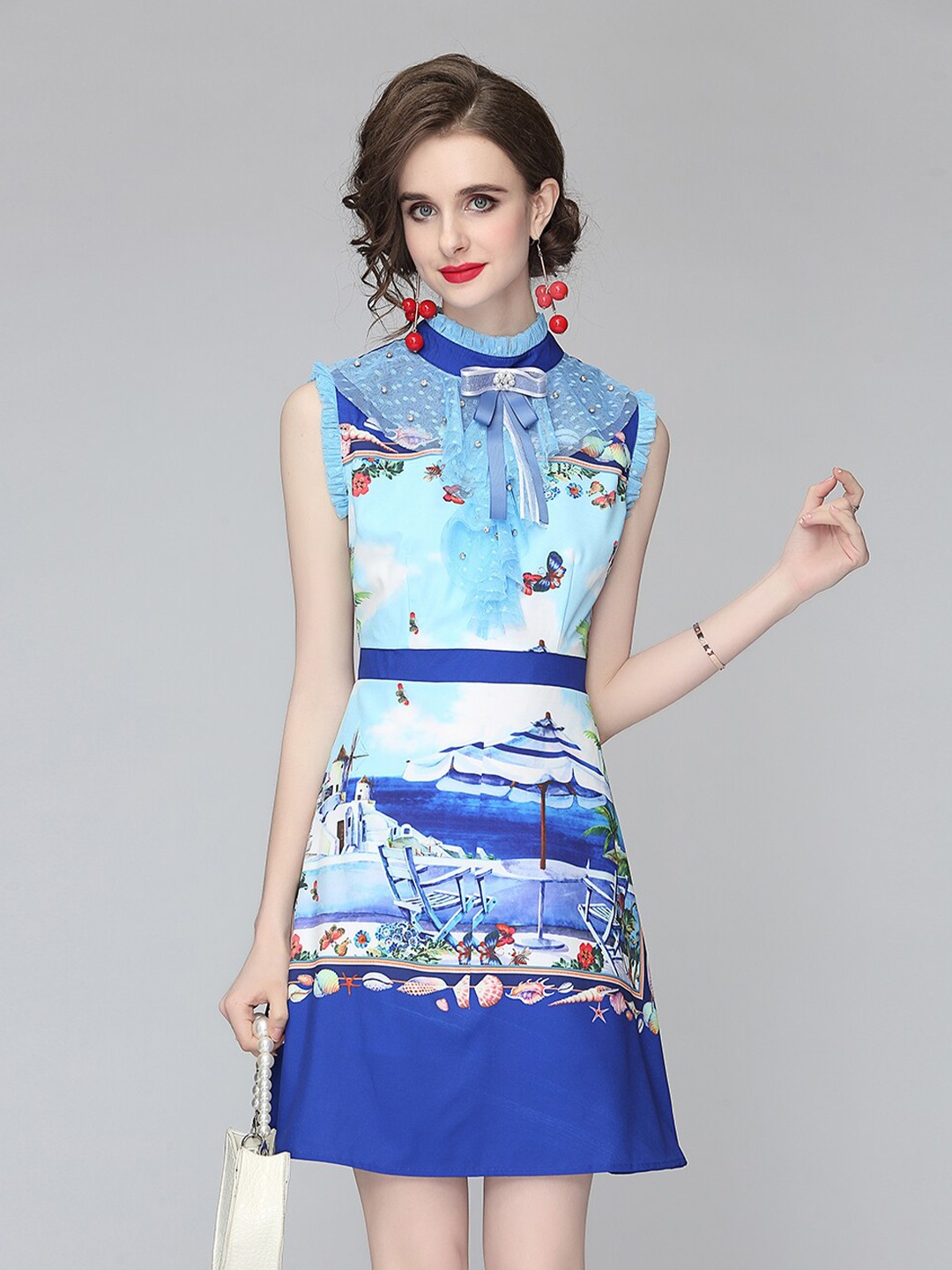 

JC Collection Floral Print A-Line Dress, Blue