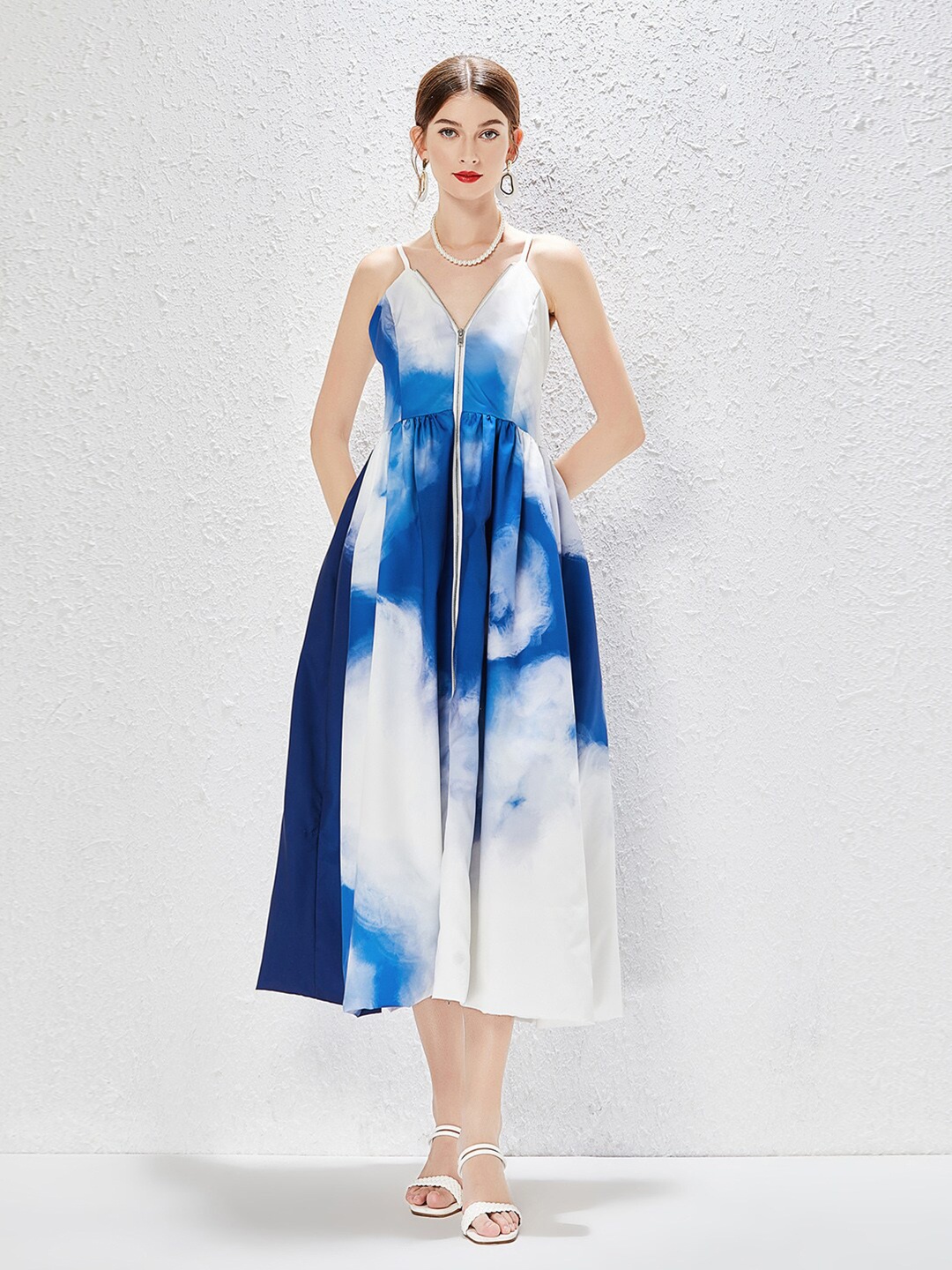 

JC Collection Tie and Dyed Fit & Flare Midi Dress, Blue
