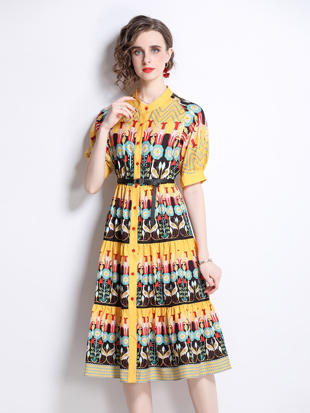 

JC Collection Yellow Print A-Line Dress